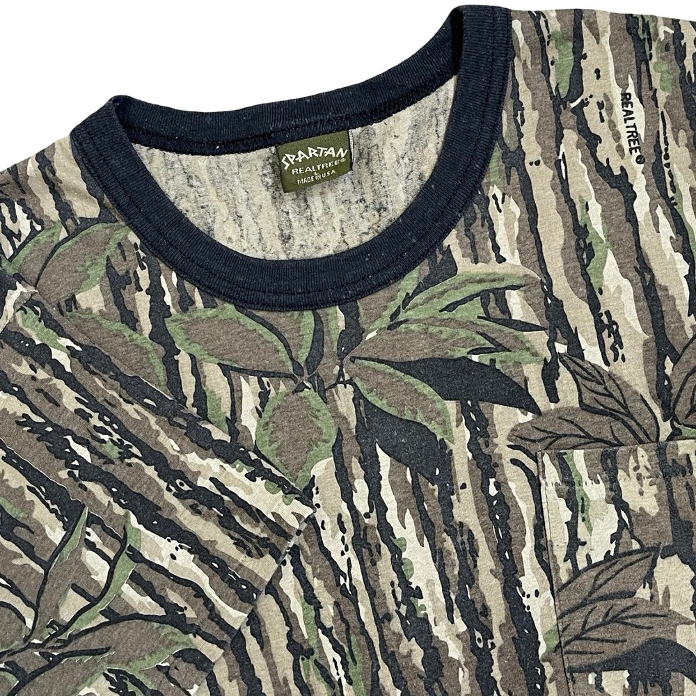 Vintage Spartan Realtree Bark Camo Pocket TShirt Men L Brown Vintage USA 80s 90s